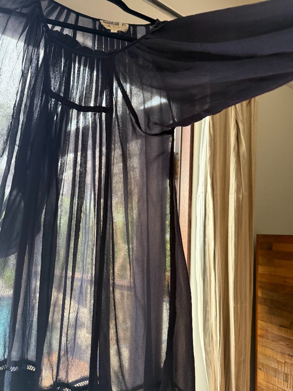 Sheer Navy Blue Silk 3/4 sleeve 100% silk pleated boho dress frm Bloomingdale's
